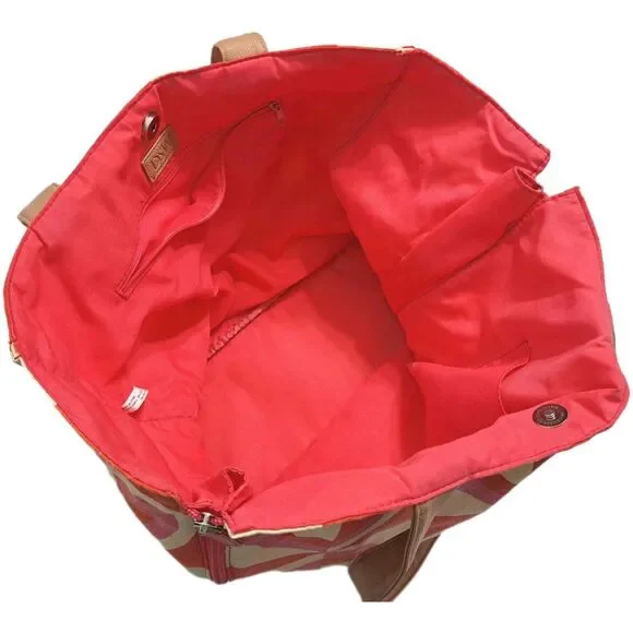 Hearts Retro Vintage Canvas Boat Tote Beach Travel Bag Red Pink White Brown DSW - Picture 5 of 7